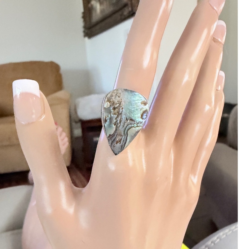 Handcrafted Abalone Ring Women Multi New Silver Plated Adjustable Teardrop - Picture 5 of 11